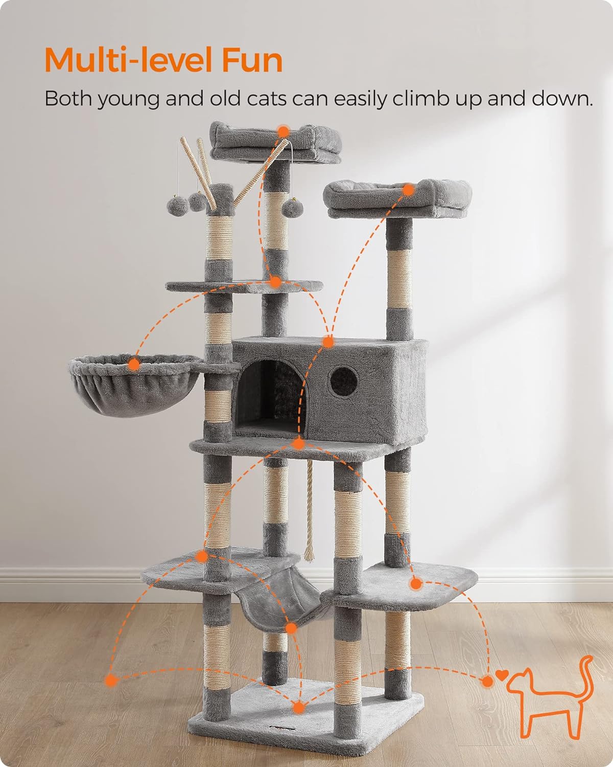 Cat Tree, XXL Cat Condo, 164 Cm