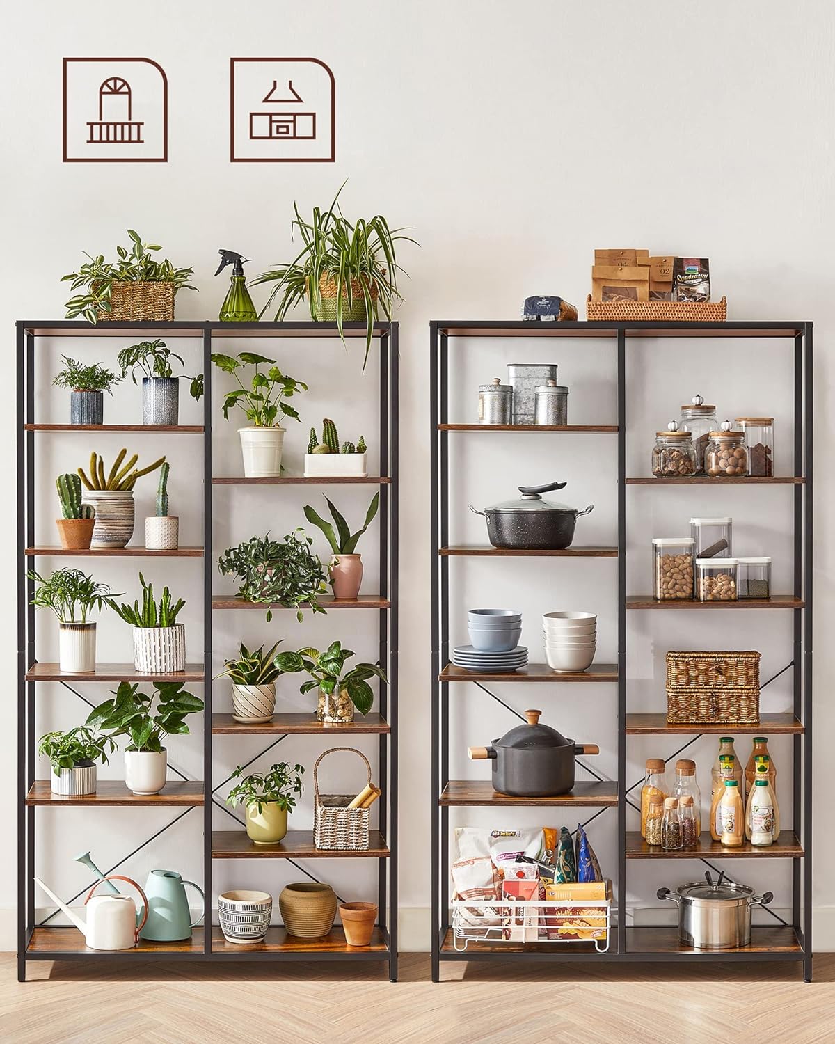 Industrial Style 5-Tier Bookcase - Rustic Brown & Black, Perfect for Any Room, Easy Assembly