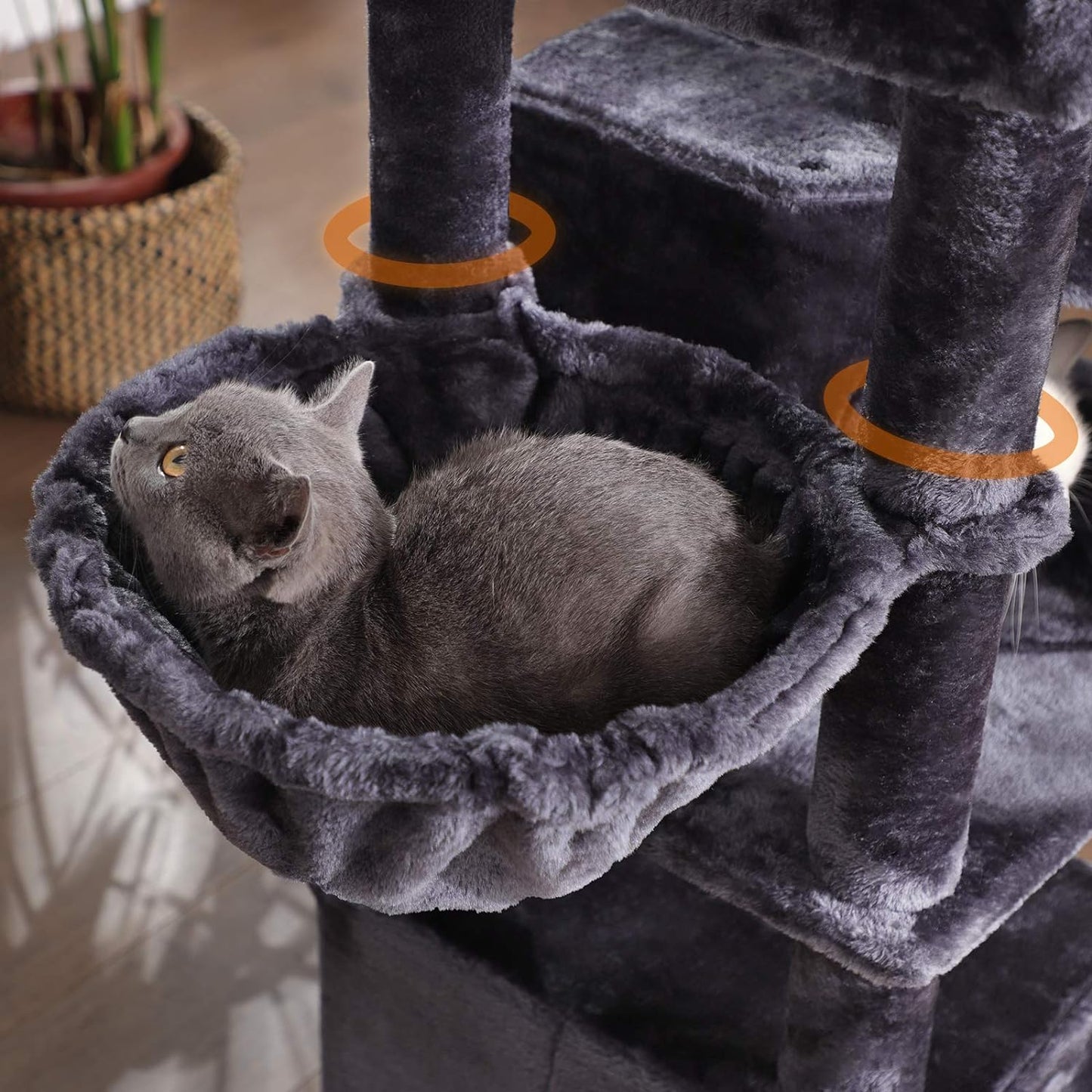 Large Cat Tree with 3 Cat Caves, 164 Cm Cat Tower, Smoky Grey PCT98G