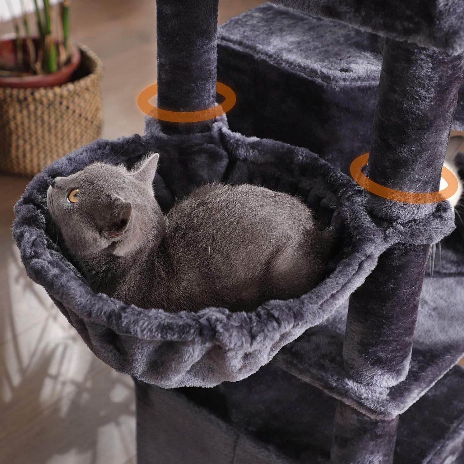 Large Cat Tree with 3 Cat Caves, 164 Cm Cat Tower, Smoky Grey PCT98G