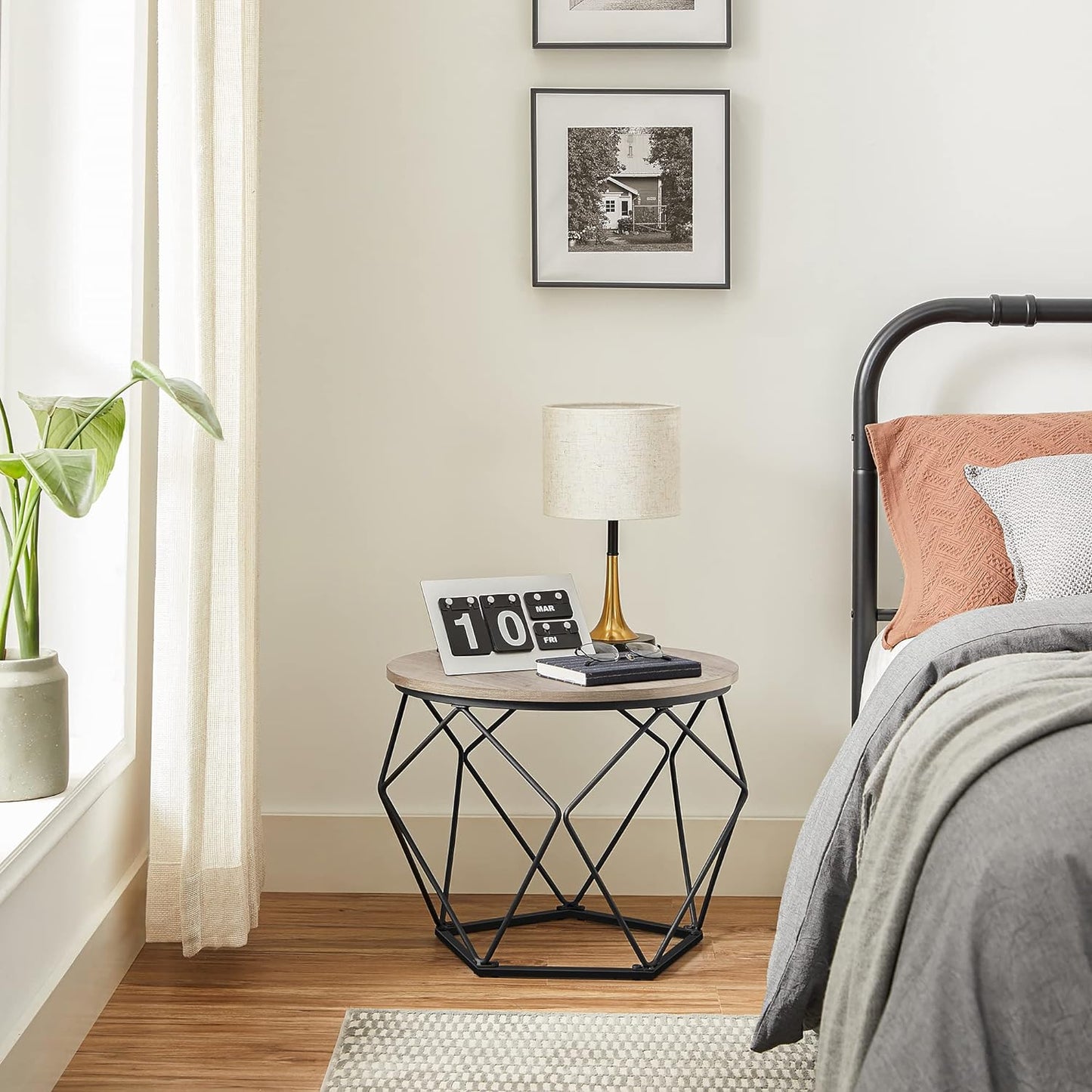 Industrial Style Chic Round Coffee Tables Set - 2 Side Tables with Removable Tabletop