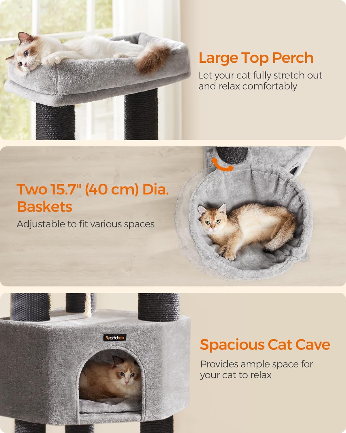 Cat Tree for Large Cats, Heavy-Duty Cat Tower with Self-Warming Pads,