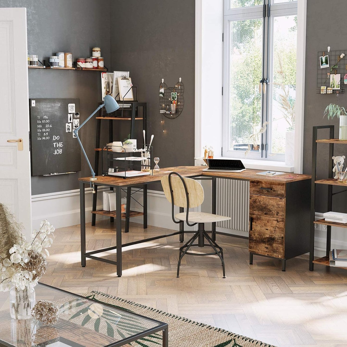 Industrial Style Computer Desk with Storage Cabinet