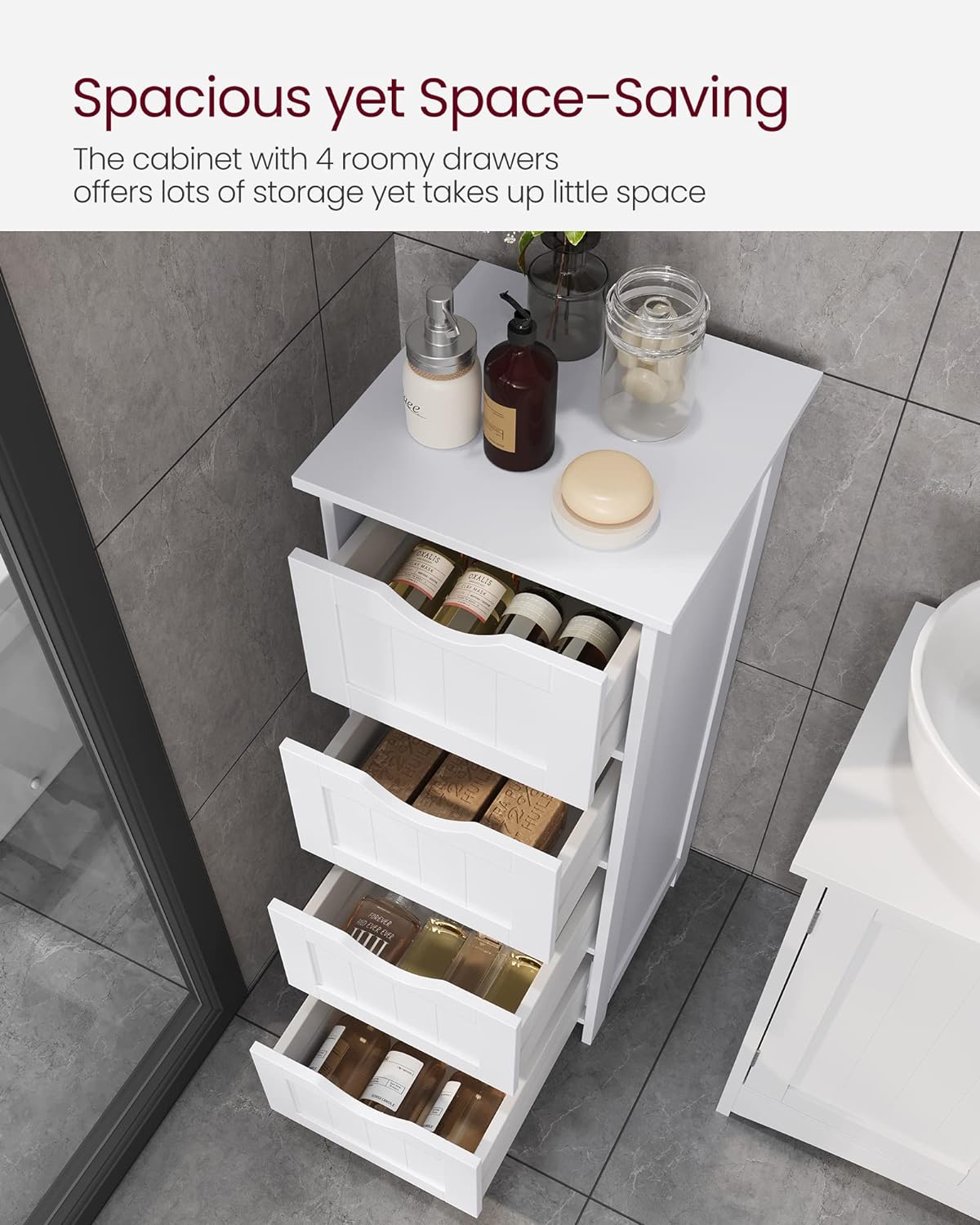 Bathroom Floor Storage Cabinet, Bathroom Storage with 4 Drawers