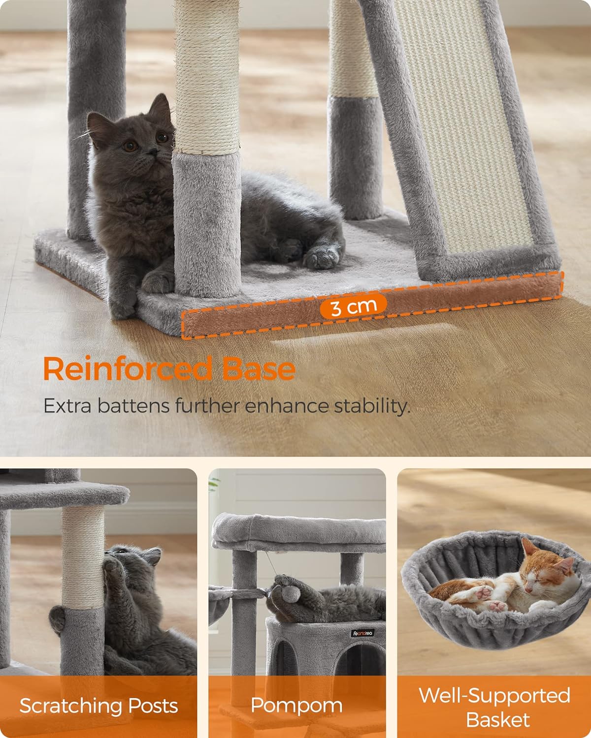 Cat Tree, Cat Tower, Widened Perch for Large Cats