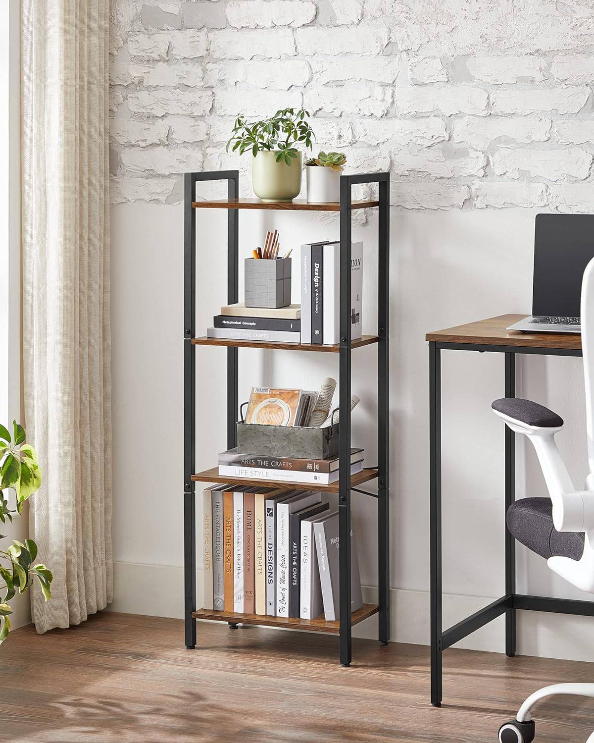 Industrial Style Bookcase, 4 Tier Bookcase, Ladder Shelf