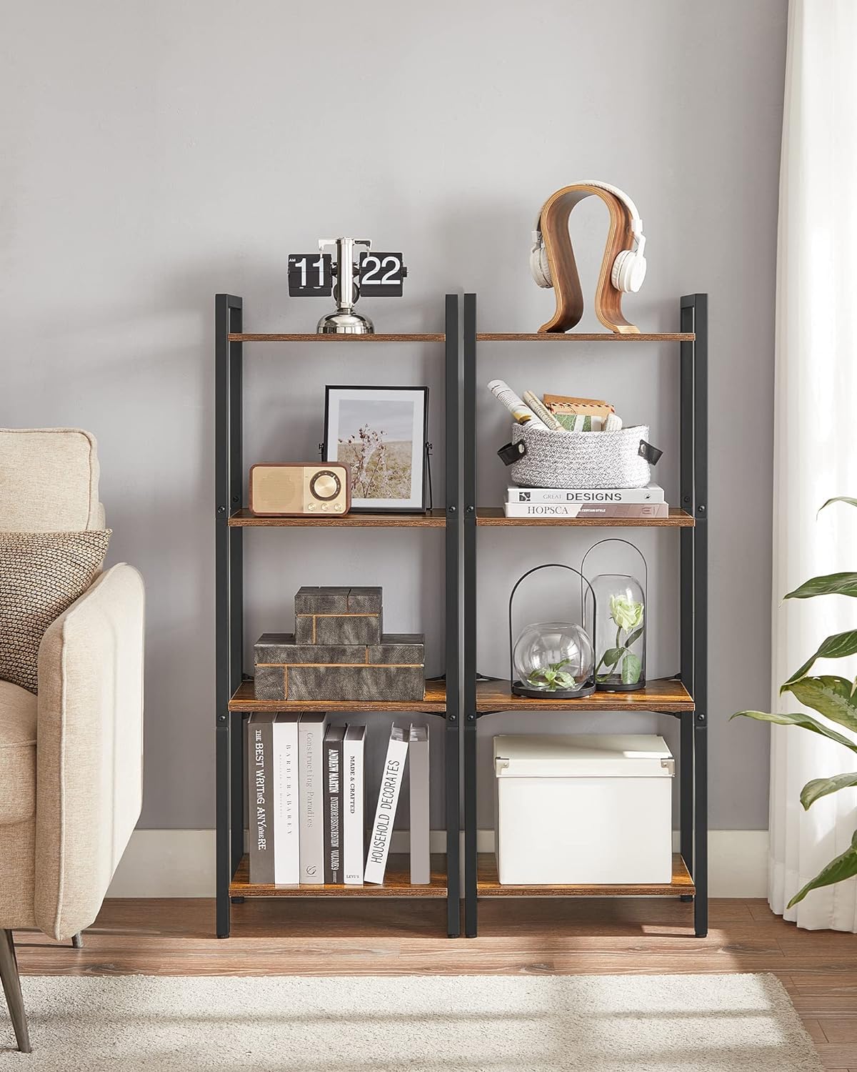 Bookcase, 4 Tier Bookcase, Ladder Shelf, Storage Rack with Steel Frame, 40 X 24 X 107 Cm