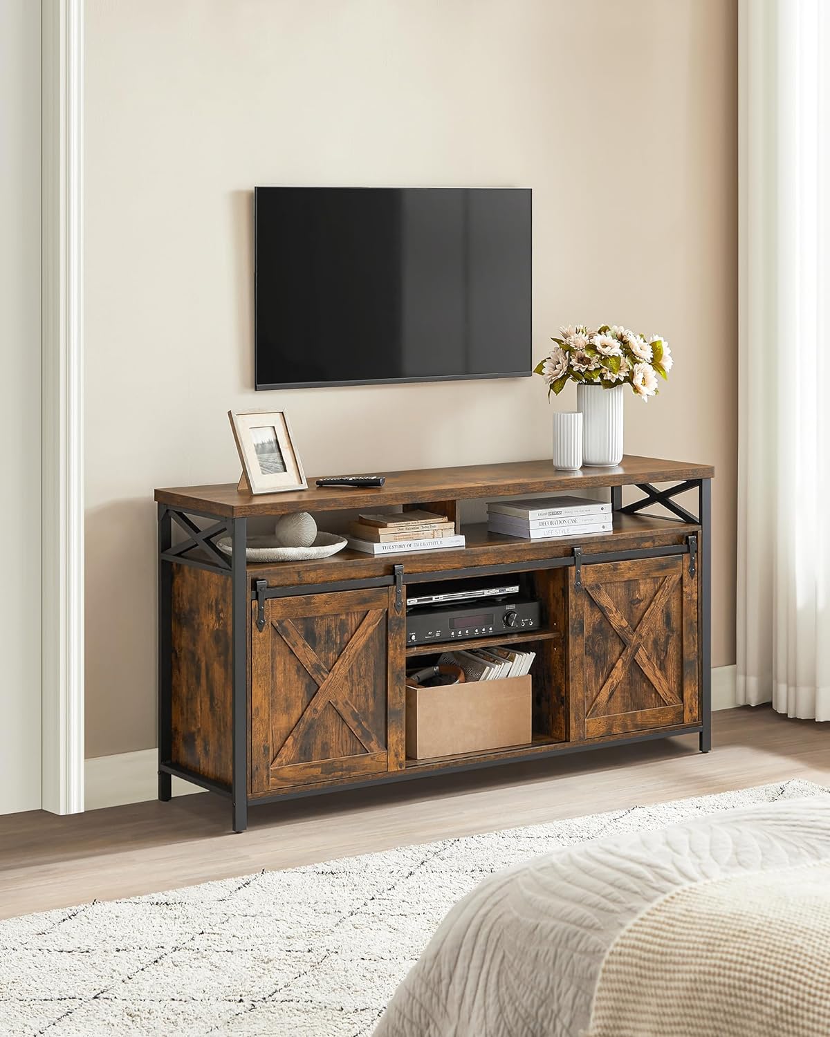 TV Stand Rustic Brown and Black