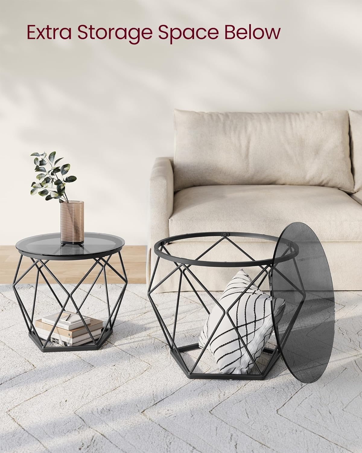 Round Coffee Tables, Set of 2 Side Tables, Modern Style, Removable Tabletop