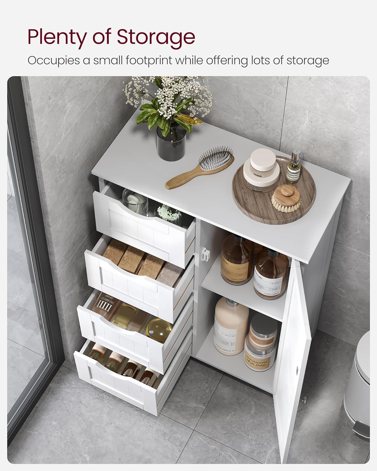 Modern Bathroom Floor Storage Cabinet, Wooden Storage Unit with 4 Drawers