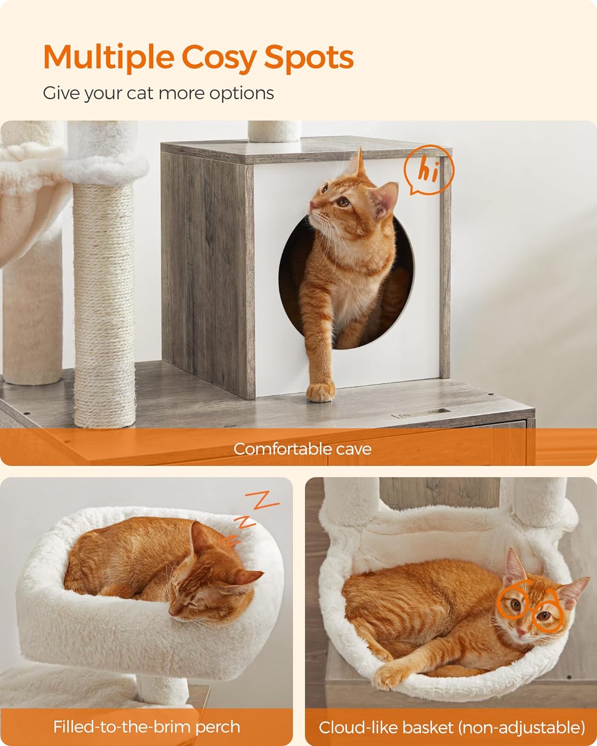 Industrial Style Woodywonders Cat Tree with Litter Box Enclosure, 2-In-1 Modern Cat Tower