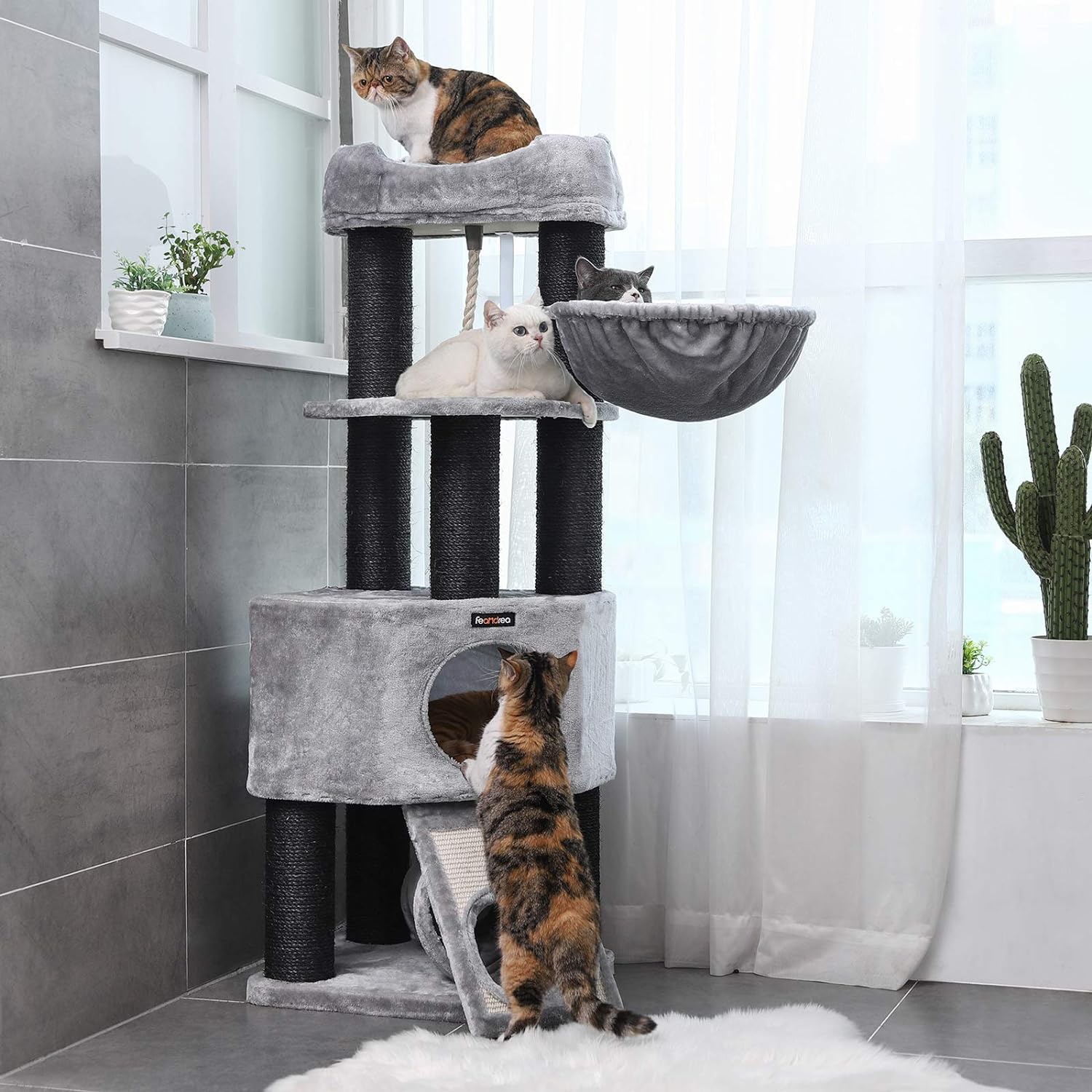 Cat Tree, Large Cat Tower with Fluffy Plush Perch