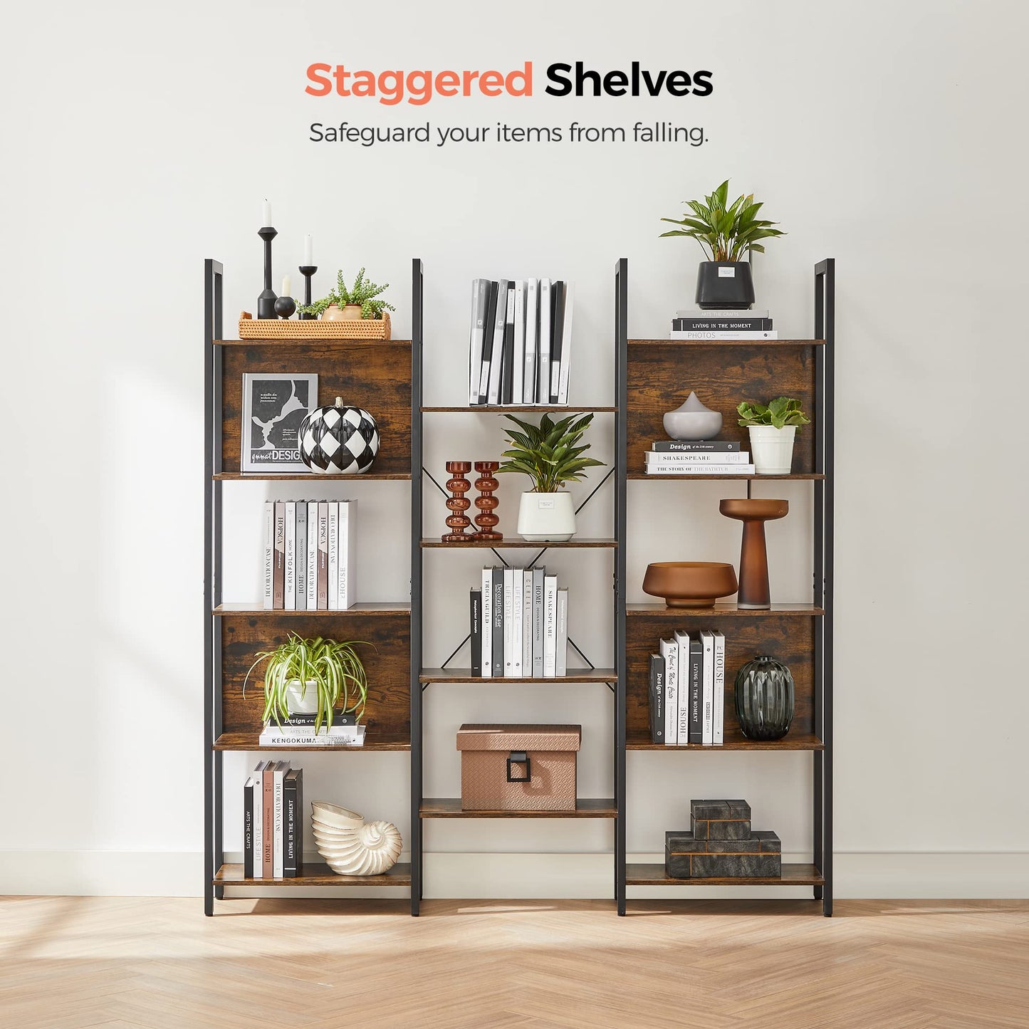 Industrial Style Bookshelf with 14 Shelves