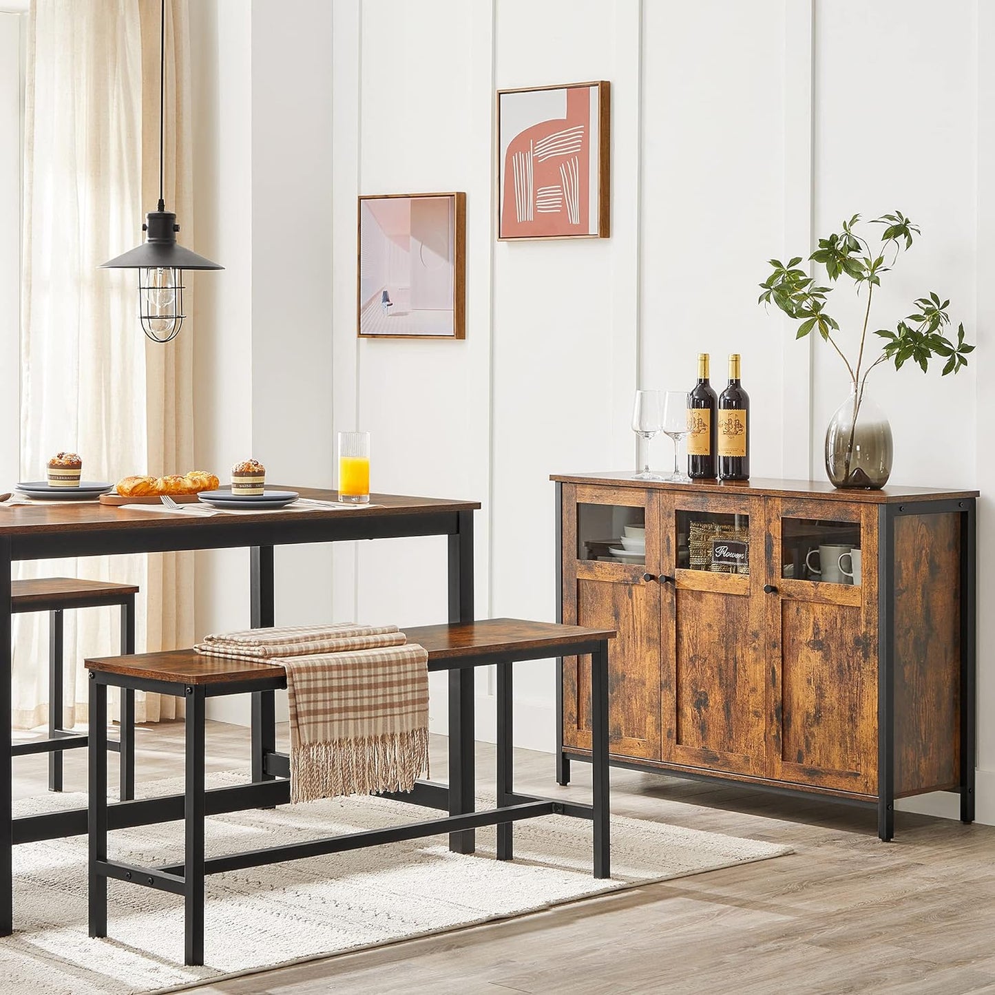 Industrial Style Sideboard, Buffet Table, Storage Cabinet with Glass Doors