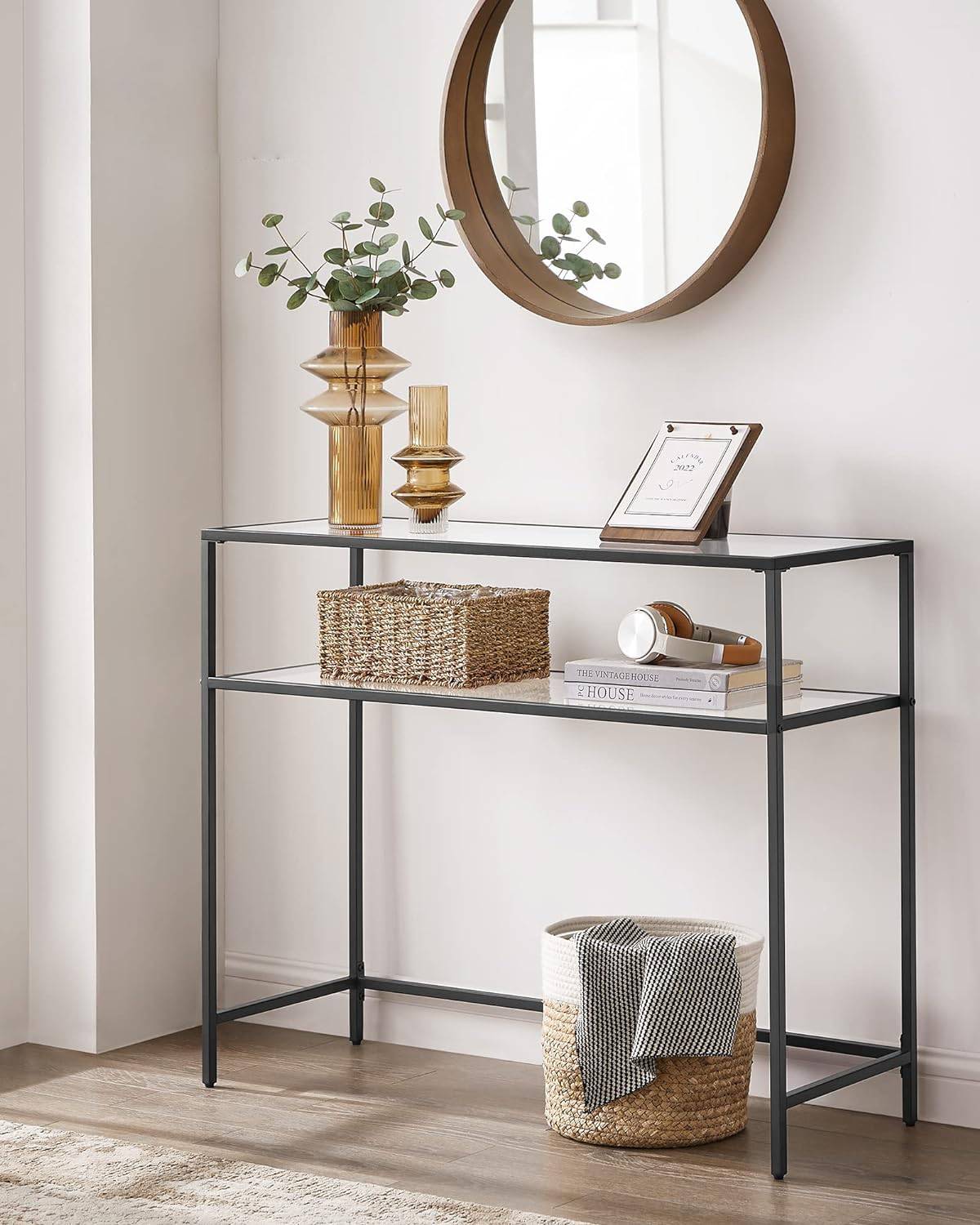 Black 2 Storage Shelf Console Table