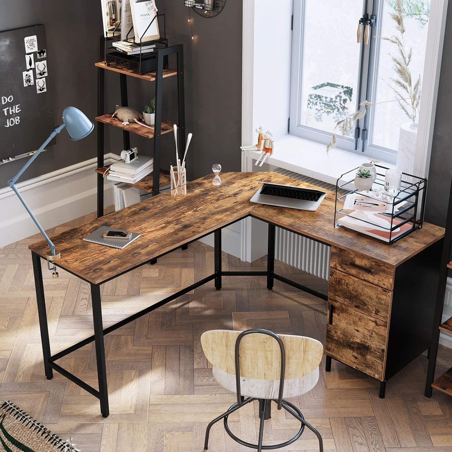 Industrial Style Computer Desk with Storage Cabinet