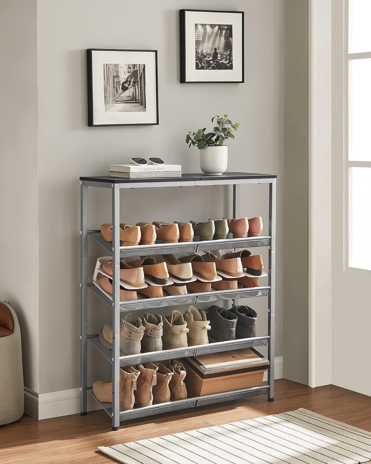 5-Layer Shoe Rack, High Shoe Storage with 4 Mesh Shelves