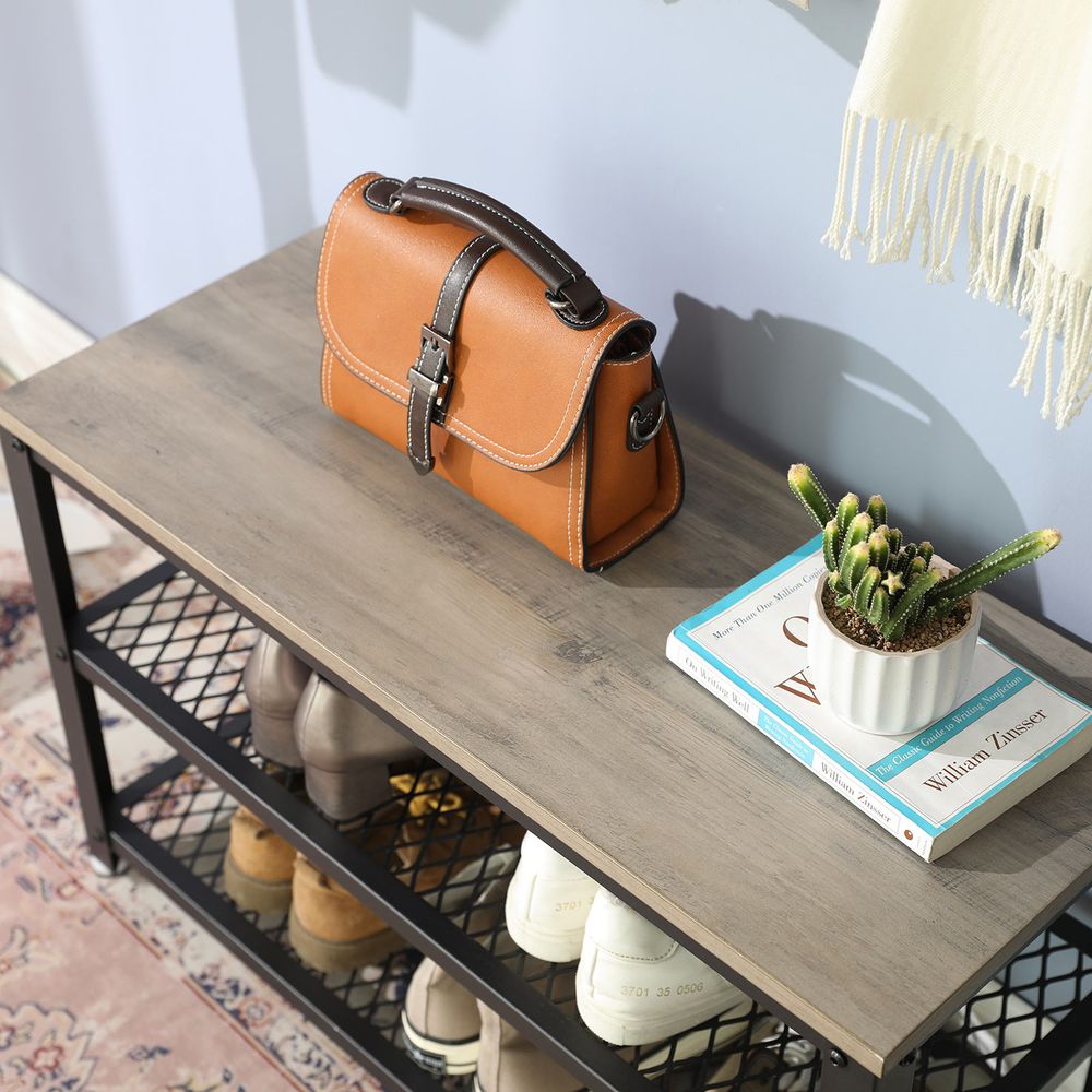 Shoe Bench, Shoe Rack with 2 Shelves