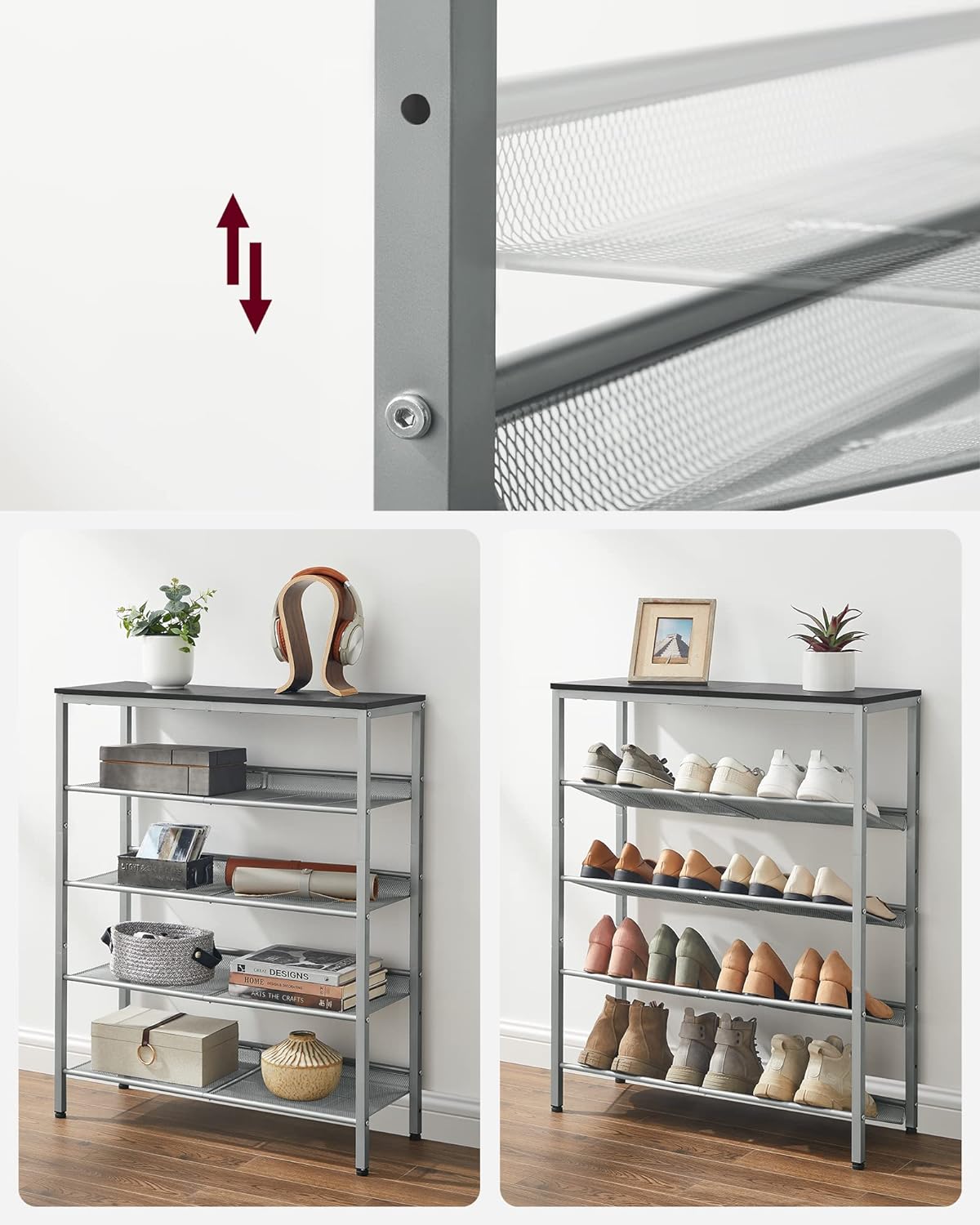 5-Layer Shoe Rack, High Shoe Storage with 4 Mesh Shelves