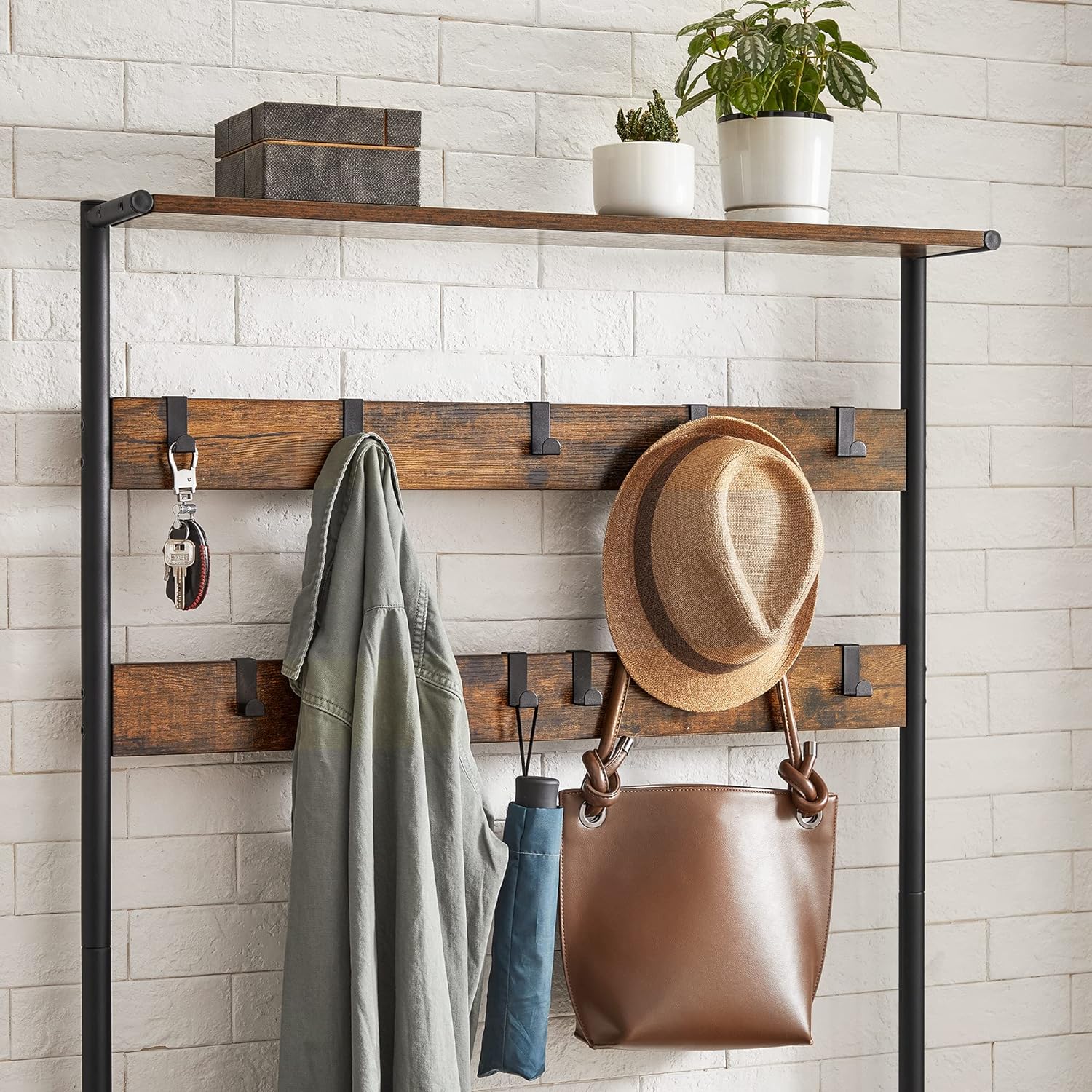 Industrial Style Coat Stand Rack, Coat and Shoe Storage Hallway