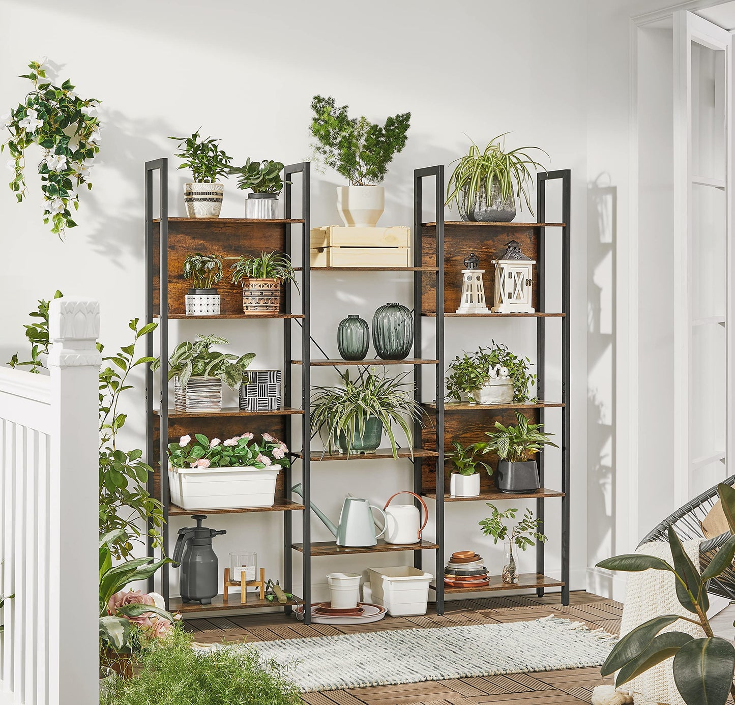 Industrial Style Bookshelf with 14 Shelves