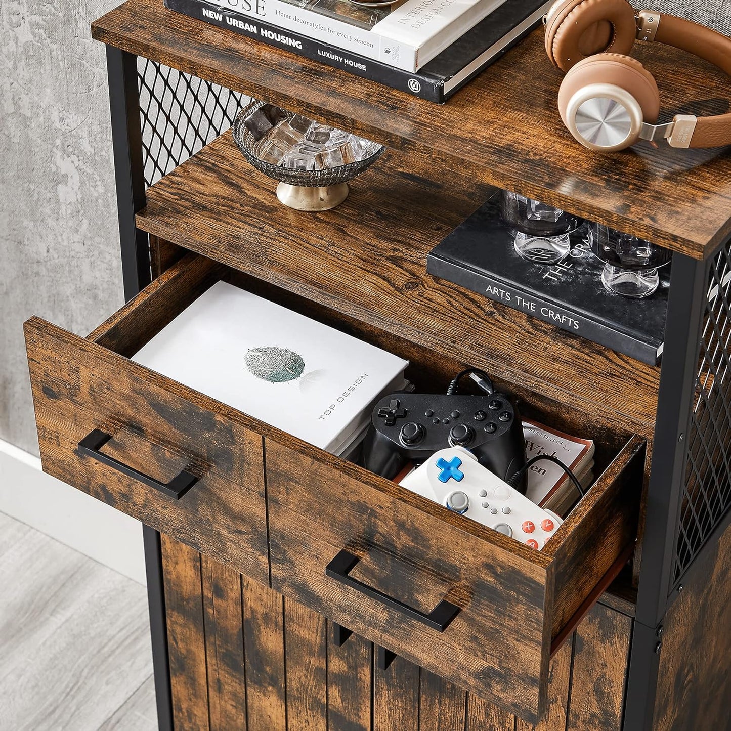 Industrial Style Storage Cabinet, Multipurpose Sideboard with Drawer and Adjustable Shelf