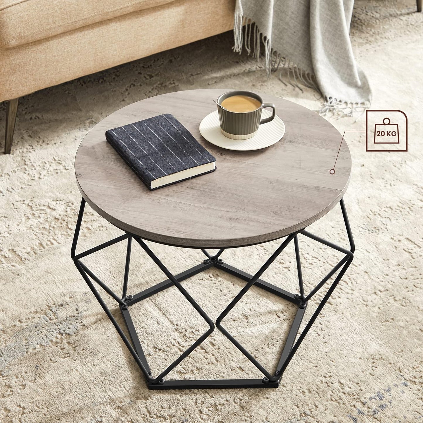 Industrial Style Chic Round Coffee Tables Set - 2 Side Tables with Removable Tabletop