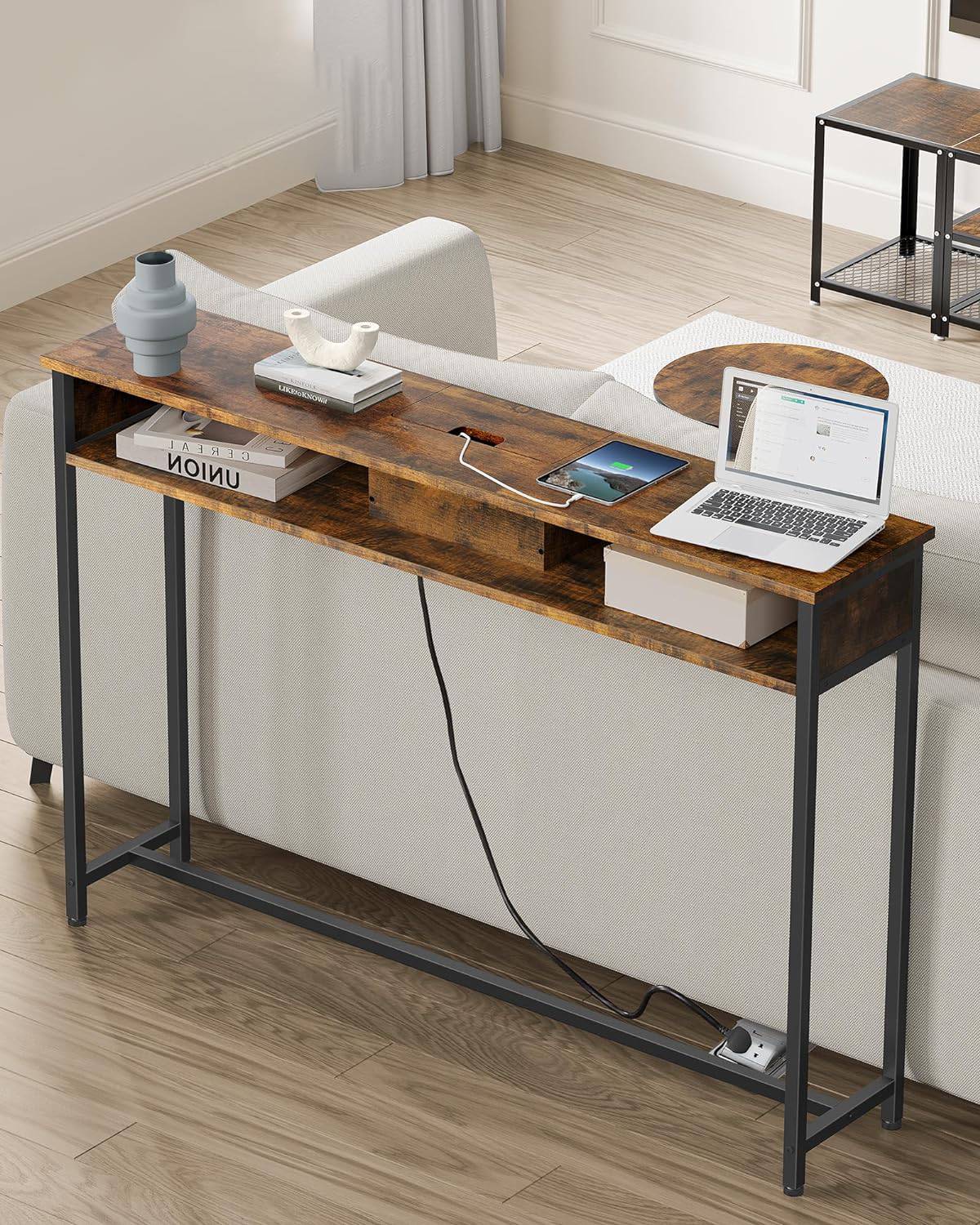 Industrial Style Console Table with Charging Station