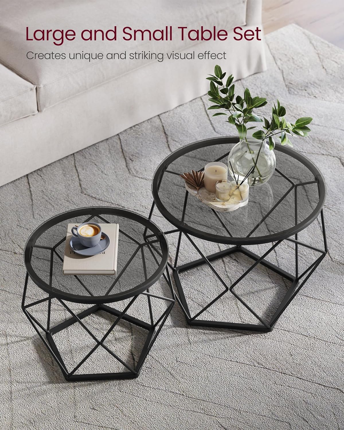 Round Coffee Tables, Set of 2 Side Tables, Modern Style, Removable Tabletop