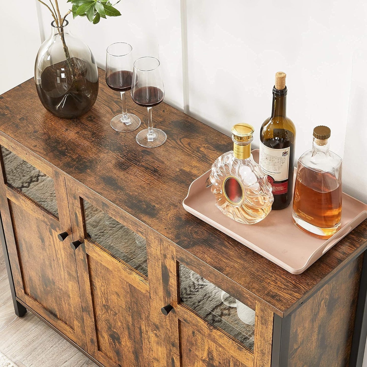 Industrial Style Sideboard, Buffet Table, Storage Cabinet with Glass Doors