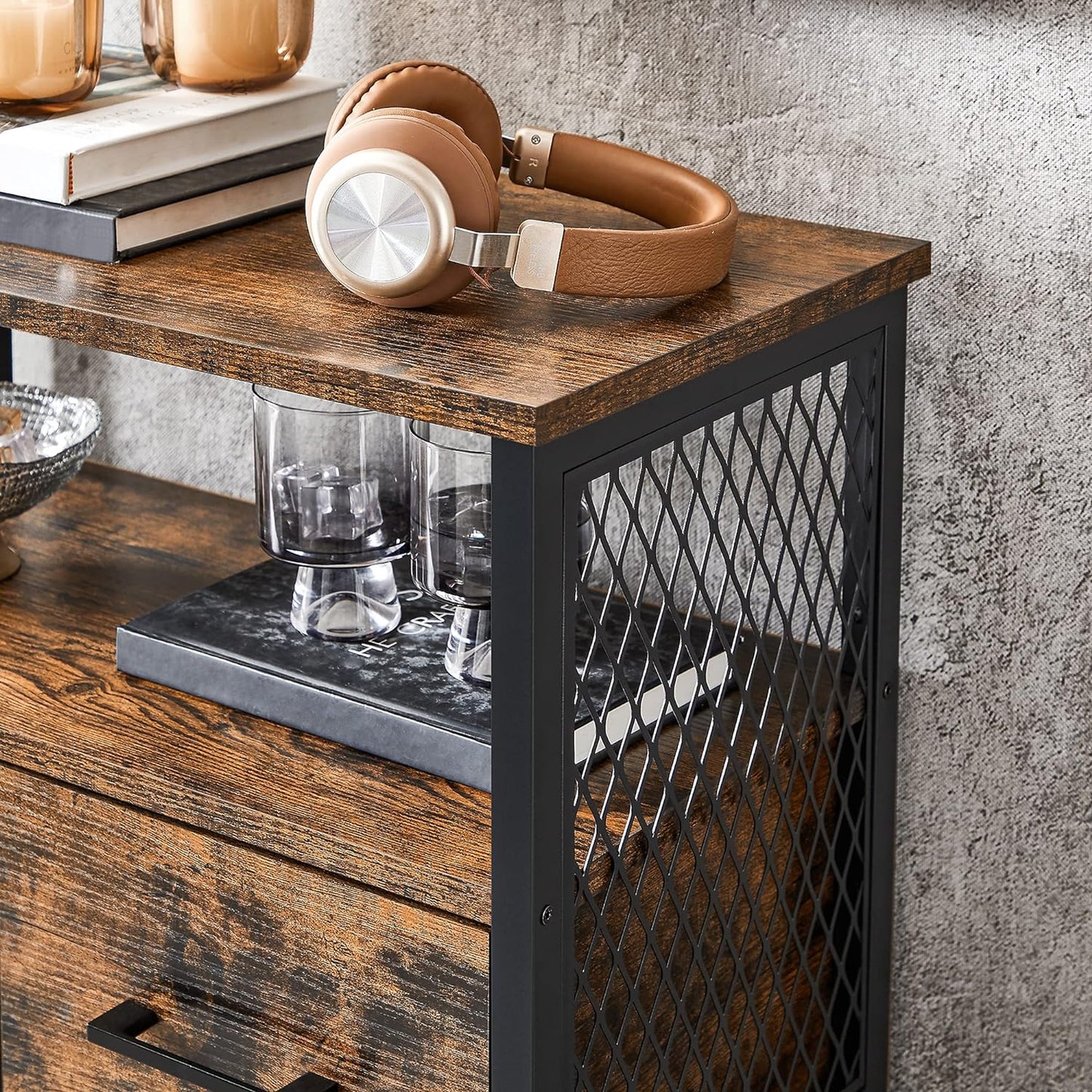 Industrial Style Storage Cabinet, Multipurpose Sideboard with Drawer and Adjustable Shelf