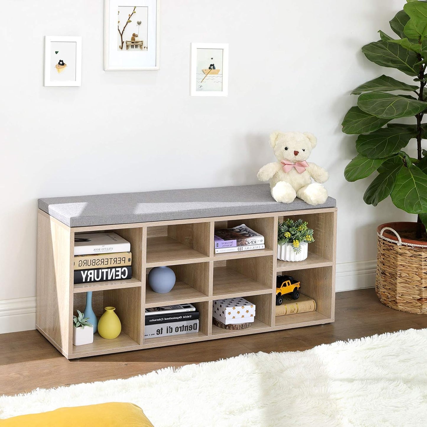 Shoe Bench, Shoe Shelf, Shoe Rack, Storage Cabinet,with Cushion