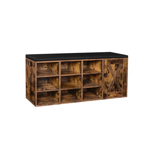 Industrial Style Shoe Bench, Storage Bench with Cupboard and 9 Open Compartments