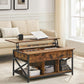 Rustic Brown Lift-Top Coffee Table with Hidden Storage and X-Shaped Bars