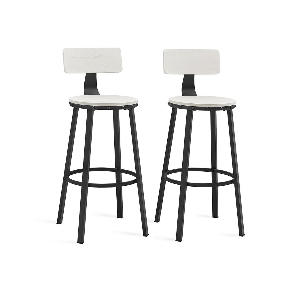 Set of 2 Tall Bar Stools, Bar Chairs with Backrest, Kitchen Stools, Breakfast