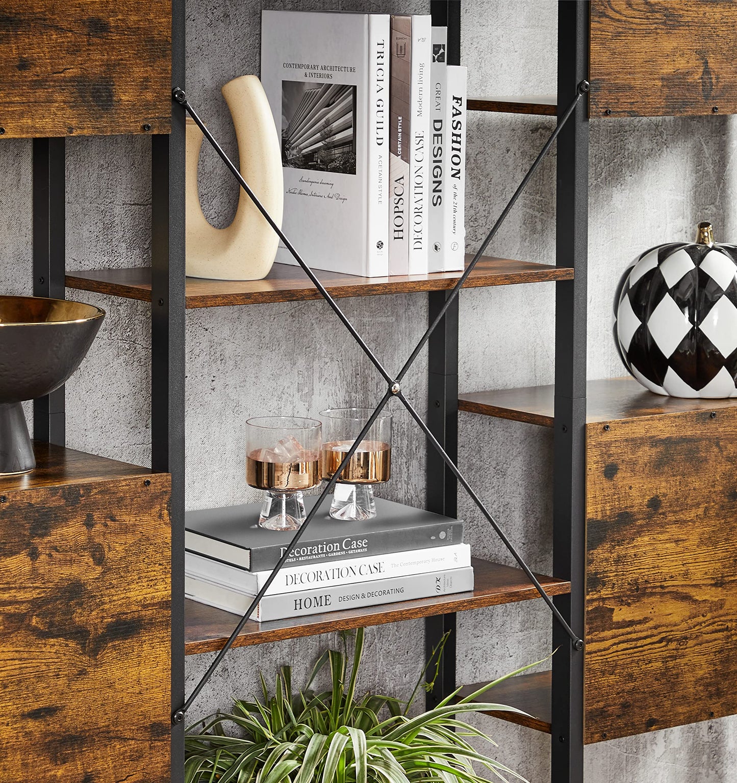 Industrial Style Bookshelf with 14 Shelves