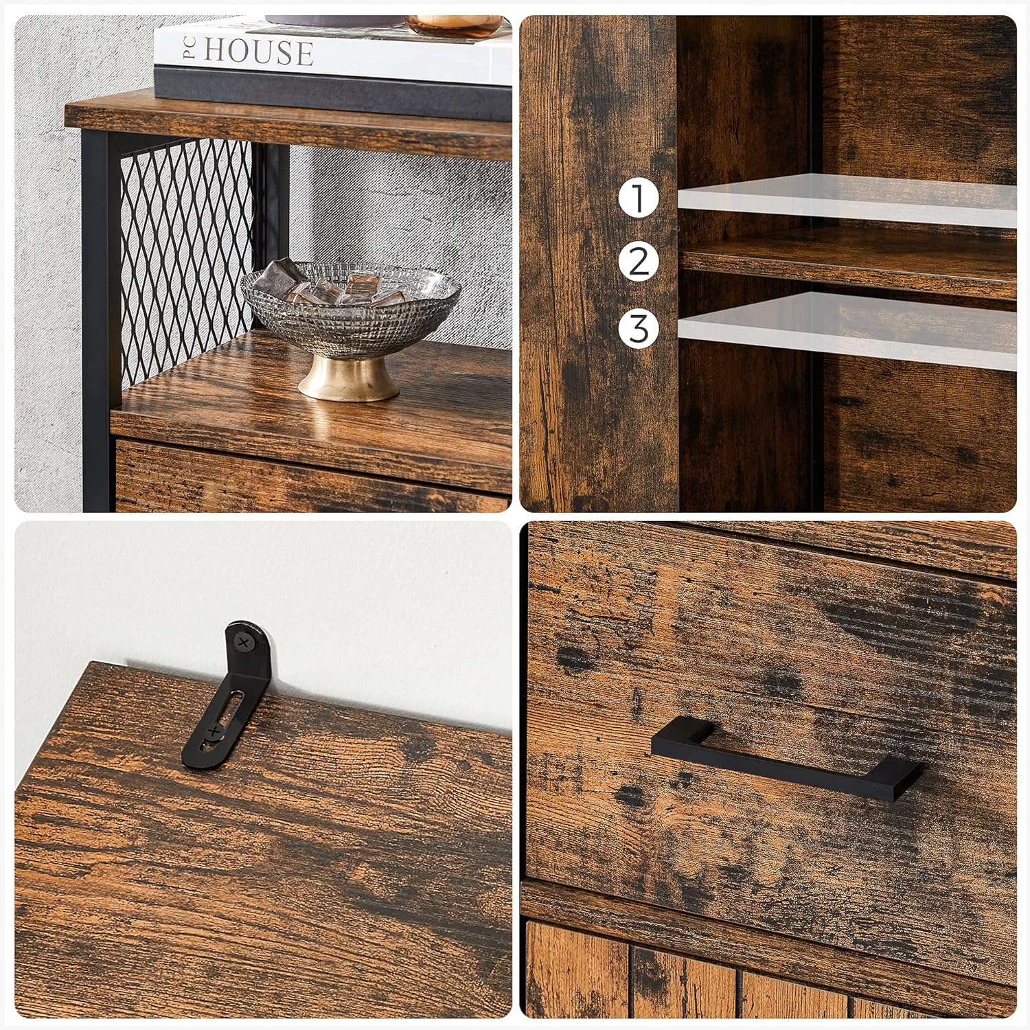 Industrial Style Storage Cabinet, Multipurpose Sideboard with Drawer and Adjustable Shelf