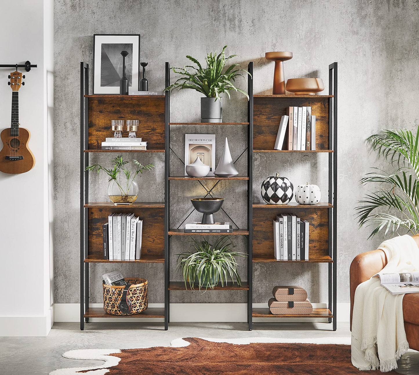 Industrial Style Bookshelf with 14 Shelves