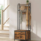 Industrial Style Coat Rack with Shoe Storage, Hall Tree with Bench