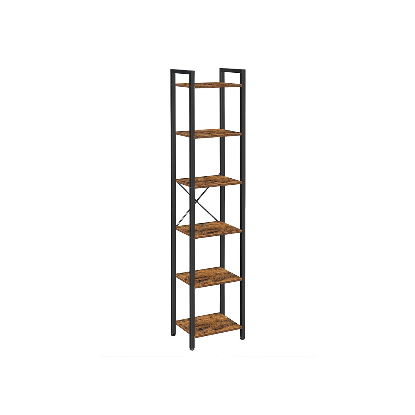 6-Tier Bookshelf Rustic Brown and Black