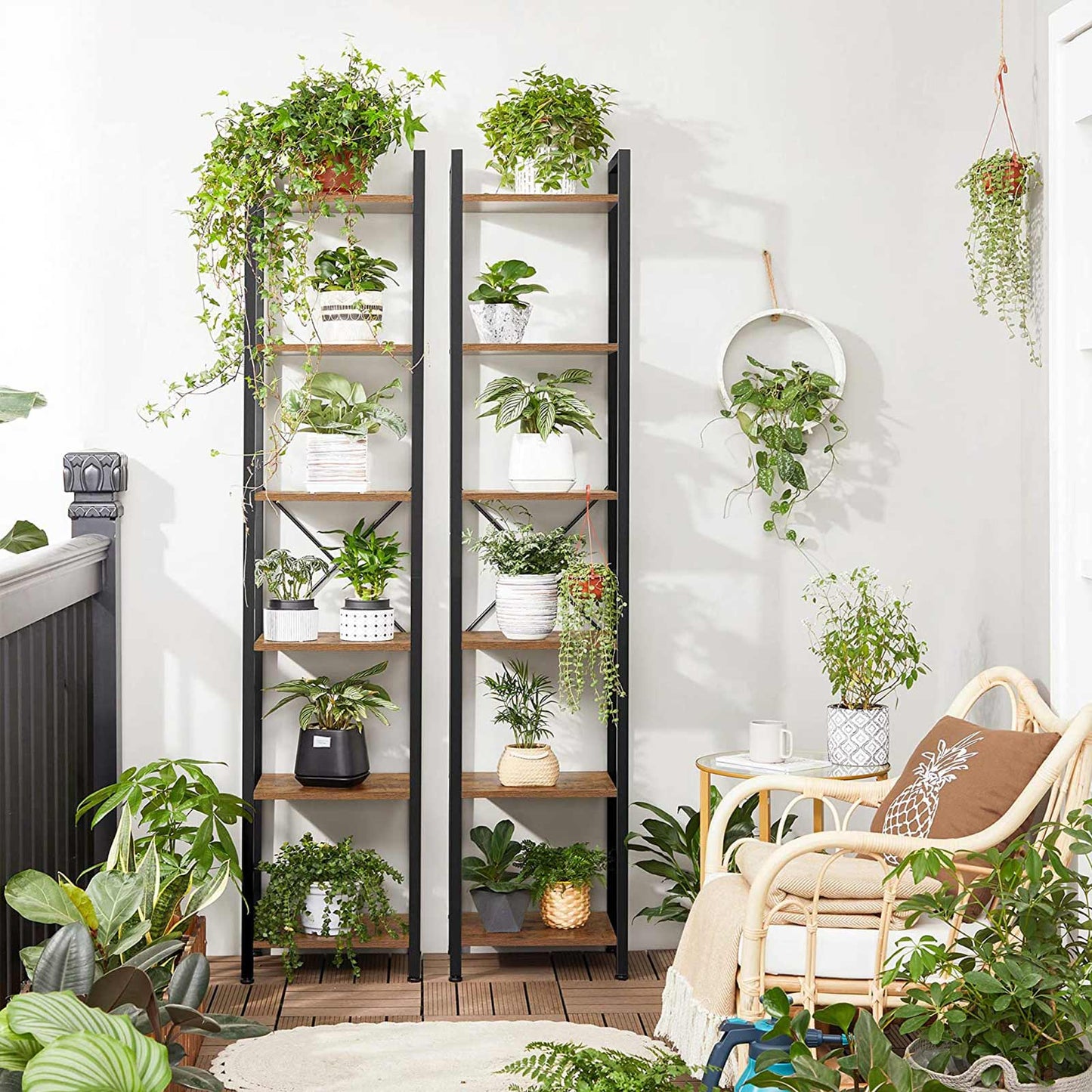 6-Tier Bookshelf Rustic Brown and Black