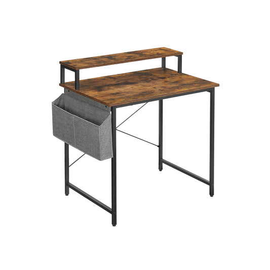 Industrial Brown Small Computer Desk with Monitor Riser