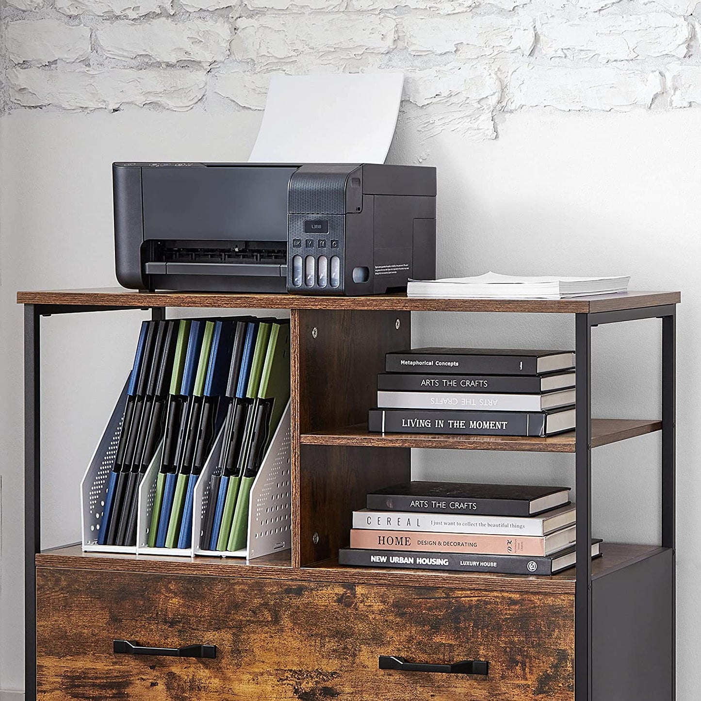 Industrial Brown Mobile Filing Cabinet with Shelves