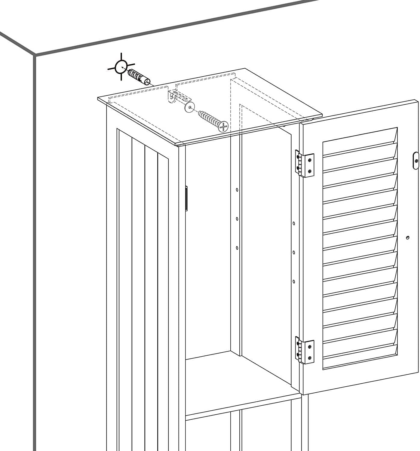  Bathroom Column Storage Cabinet Tall Cabinet with Louvered Doors