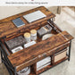 Rustic Brown Lift-Top Coffee Table with Hidden Storage and X-Shaped Bars