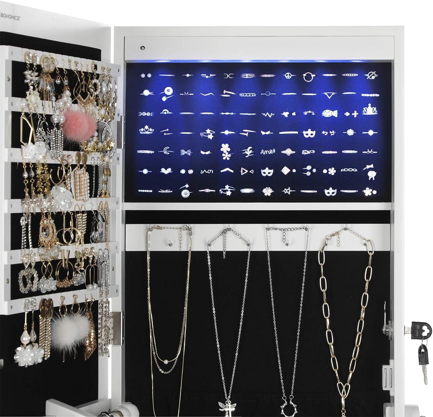 LED Jewelry Cabinet, Full Length Mirrored Jewellery Armoire