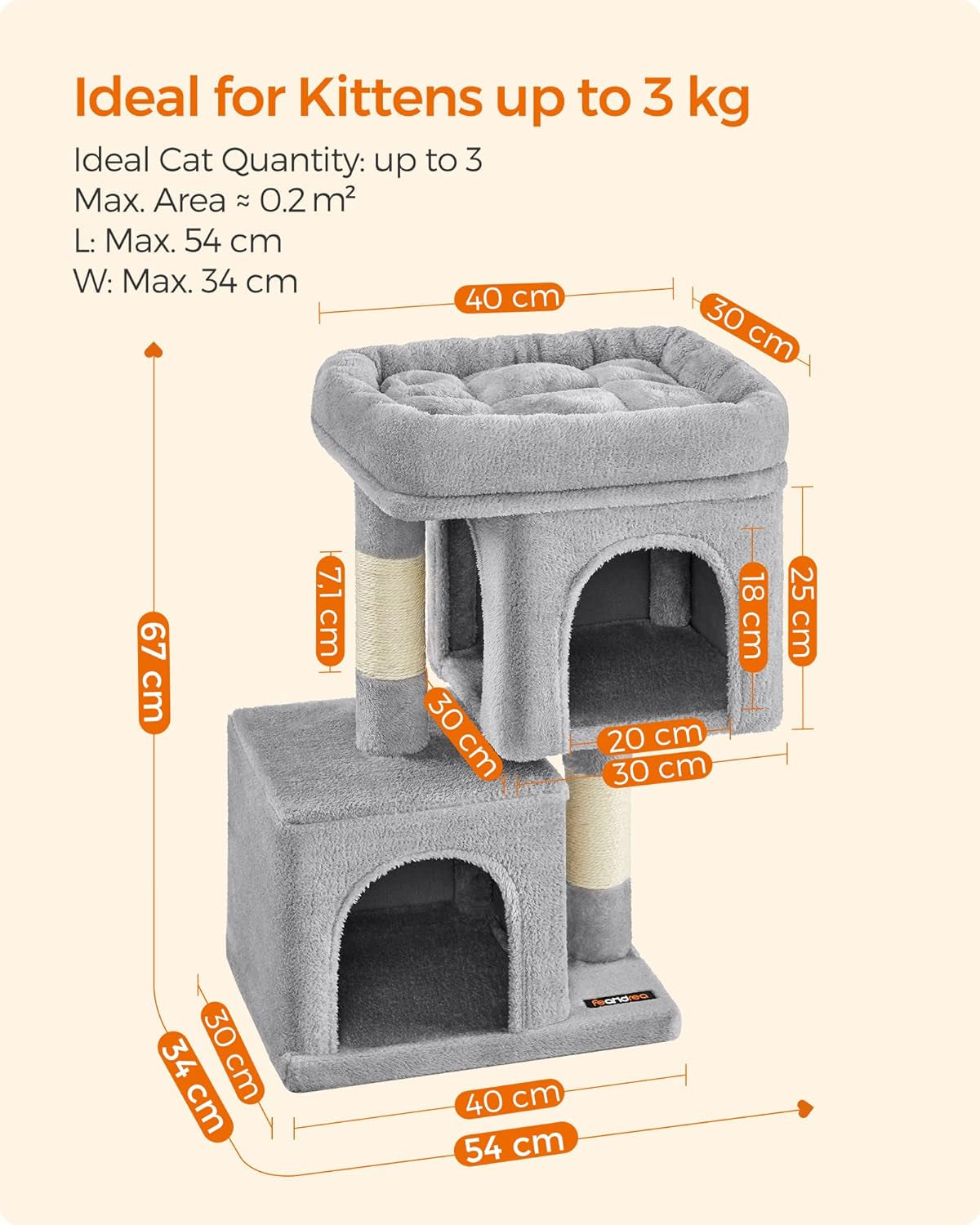 Cat Tree, 67 Cm Cat Tower, S, Cat Condo for Kittens up to 3 Kg