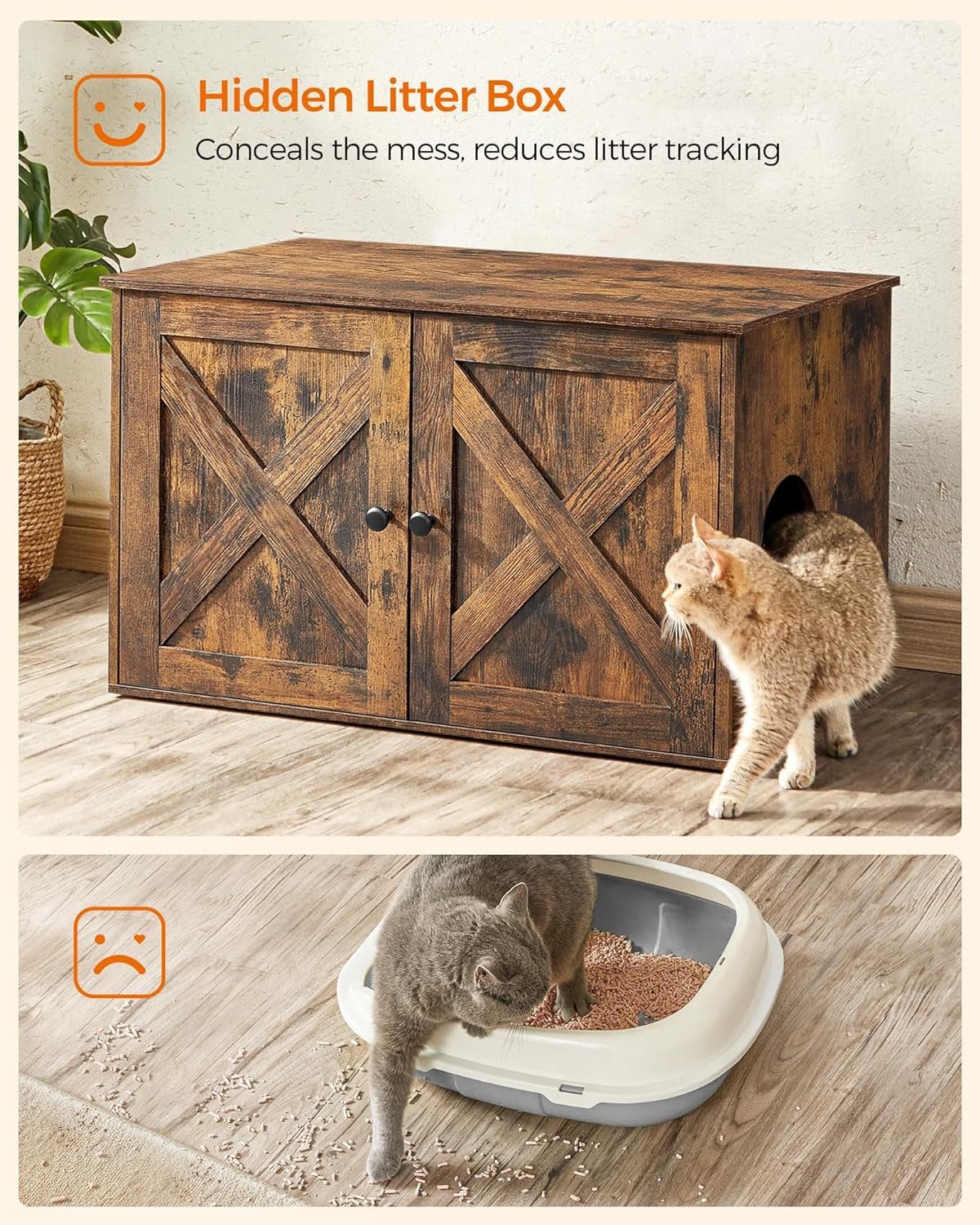 Industrial Style Cat Litter Box Enclosure, Hidden Litter Box Furniture with Removable Divider