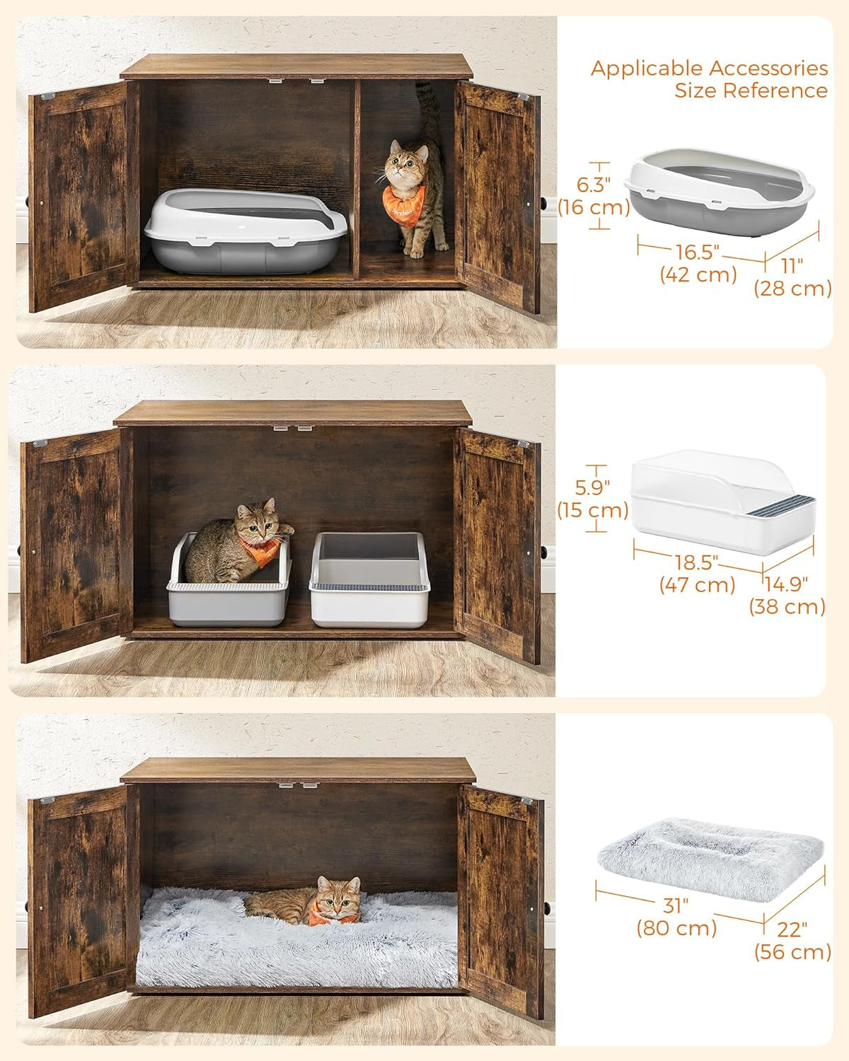 Industrial Style Cat Litter Box Enclosure, Hidden Litter Box Furniture with Removable Divider