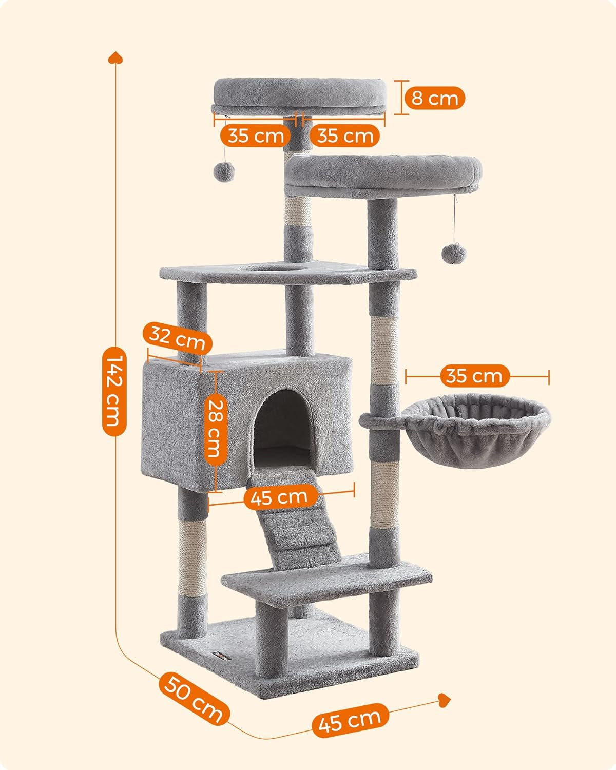 Cat Tree, Cat Tower 142 Cm, Cat Activity Centre